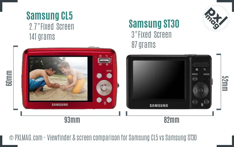 Samsung CL5 vs Samsung ST30 Screen and Viewfinder comparison