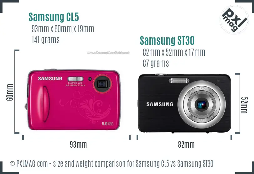 Samsung CL5 vs Samsung ST30 size comparison