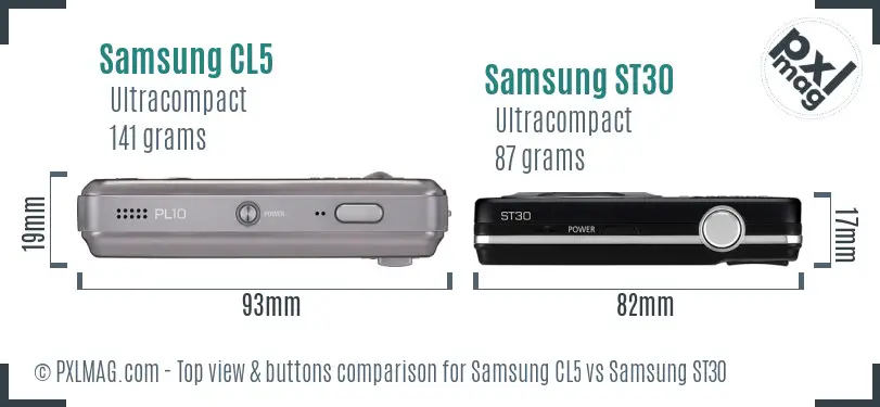 Samsung CL5 vs Samsung ST30 top view buttons comparison