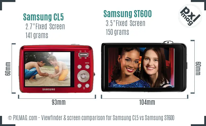 Samsung CL5 vs Samsung ST600 Screen and Viewfinder comparison