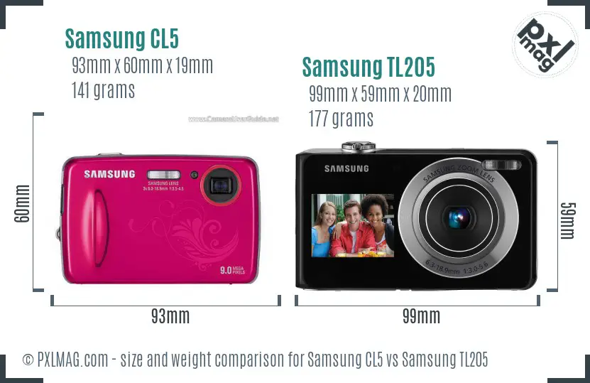 Samsung CL5 vs Samsung TL205 size comparison