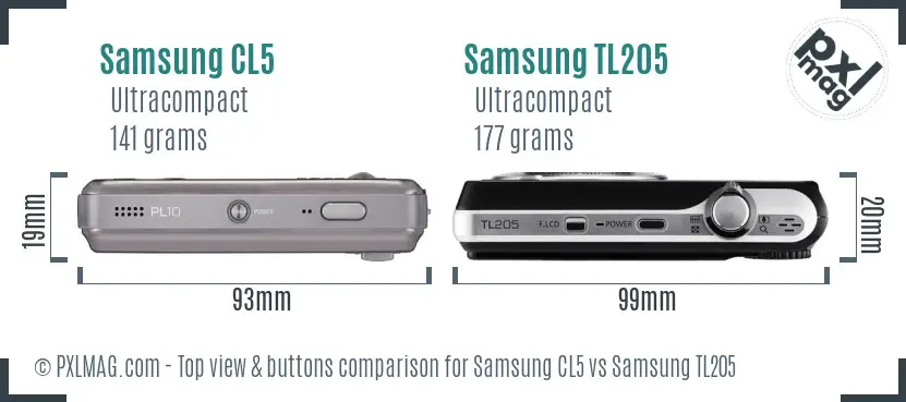 Samsung CL5 vs Samsung TL205 top view buttons comparison