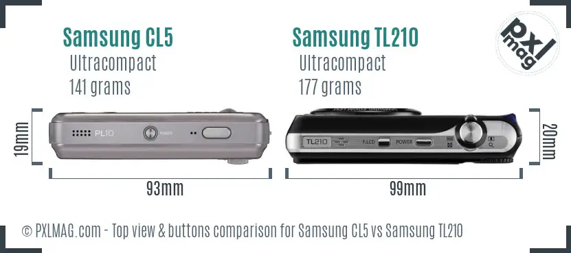 Samsung CL5 vs Samsung TL210 top view buttons comparison