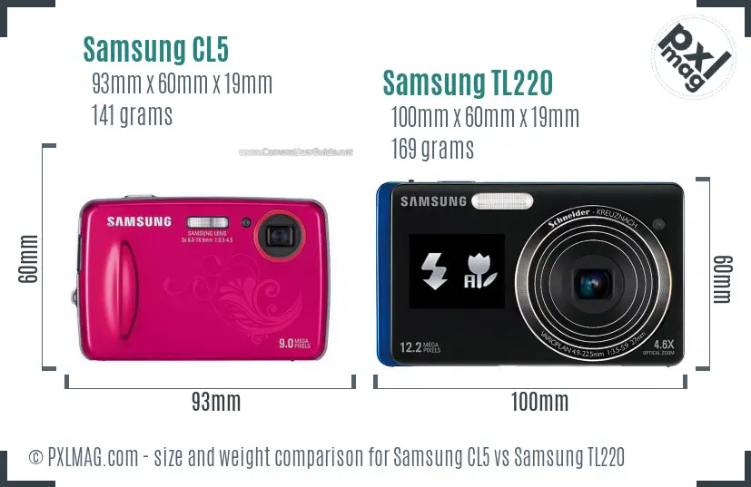 Samsung CL5 vs Samsung TL220 size comparison