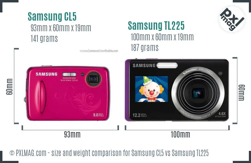 Samsung CL5 vs Samsung TL225 size comparison