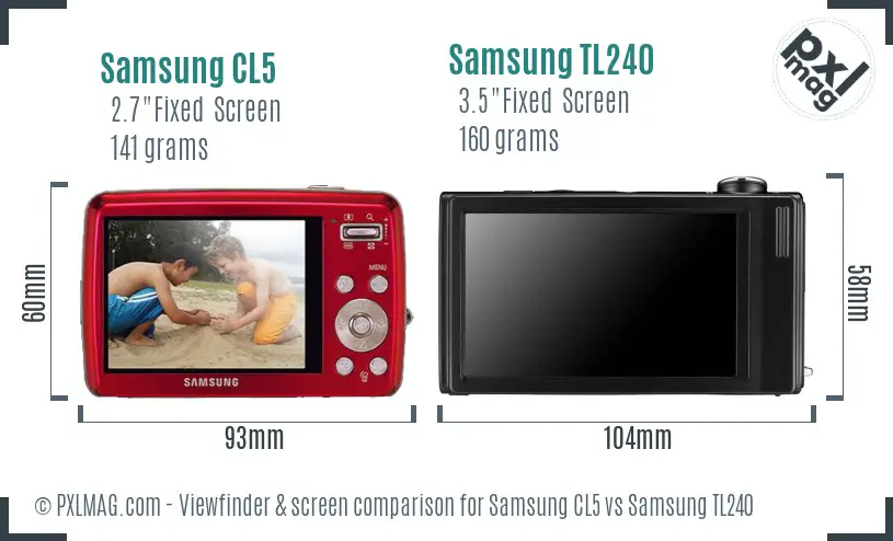 Samsung CL5 vs Samsung TL240 Screen and Viewfinder comparison