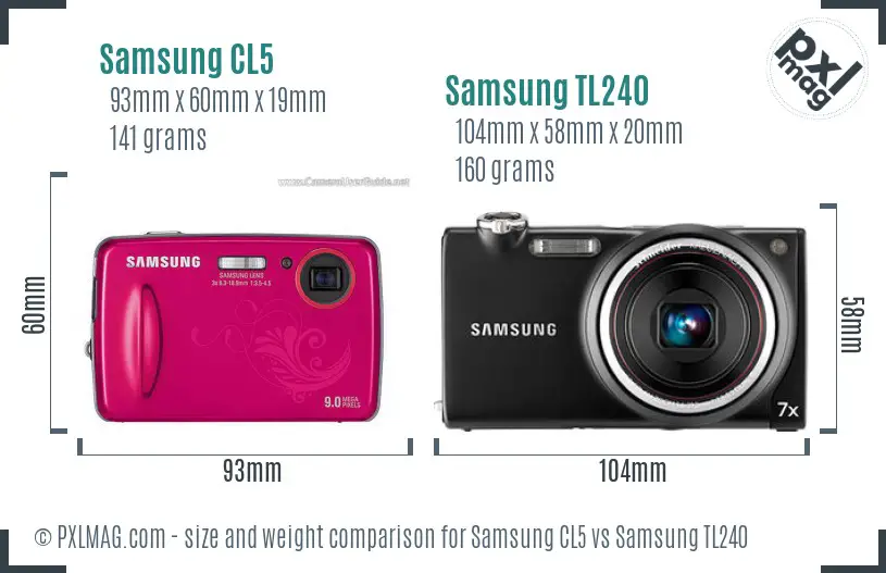 Samsung CL5 vs Samsung TL240 size comparison