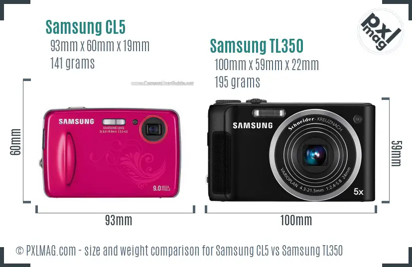 Samsung CL5 vs Samsung TL350 size comparison