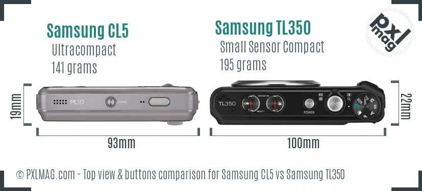 Samsung CL5 vs Samsung TL350 top view buttons comparison