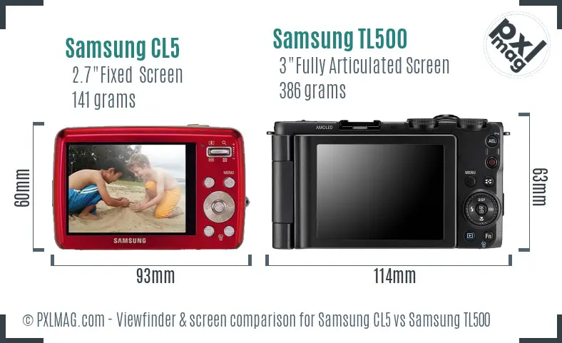 Samsung CL5 vs Samsung TL500 Screen and Viewfinder comparison