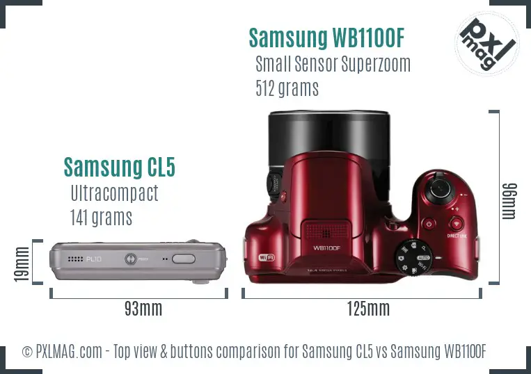 Samsung CL5 vs Samsung WB1100F top view buttons comparison
