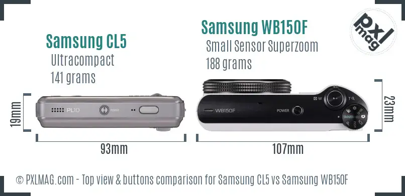 Samsung CL5 vs Samsung WB150F top view buttons comparison