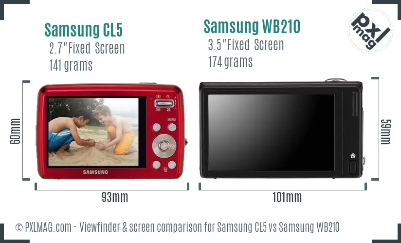 Samsung CL5 vs Samsung WB210 Screen and Viewfinder comparison