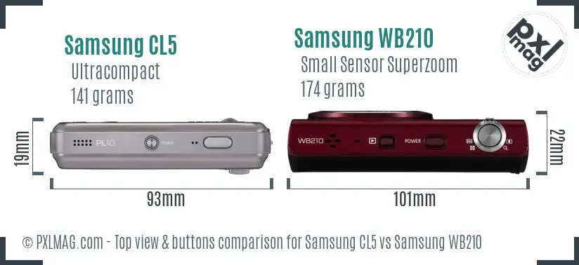 Samsung CL5 vs Samsung WB210 top view buttons comparison