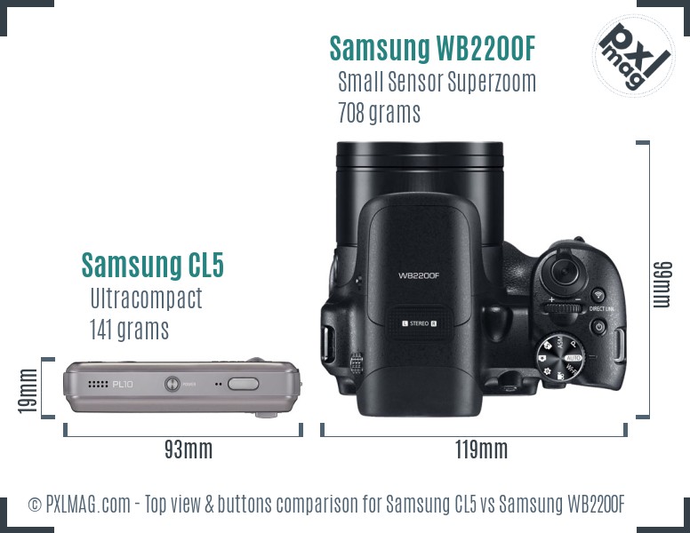 Samsung CL5 vs Samsung WB2200F top view buttons comparison