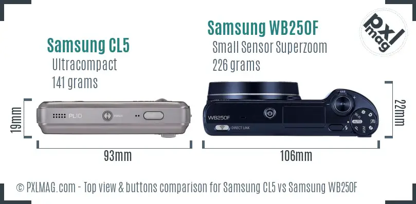 Samsung CL5 vs Samsung WB250F top view buttons comparison