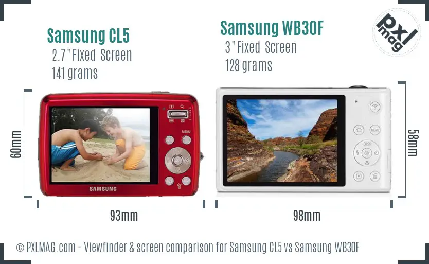 Samsung CL5 vs Samsung WB30F Screen and Viewfinder comparison