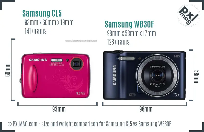 Samsung CL5 vs Samsung WB30F size comparison