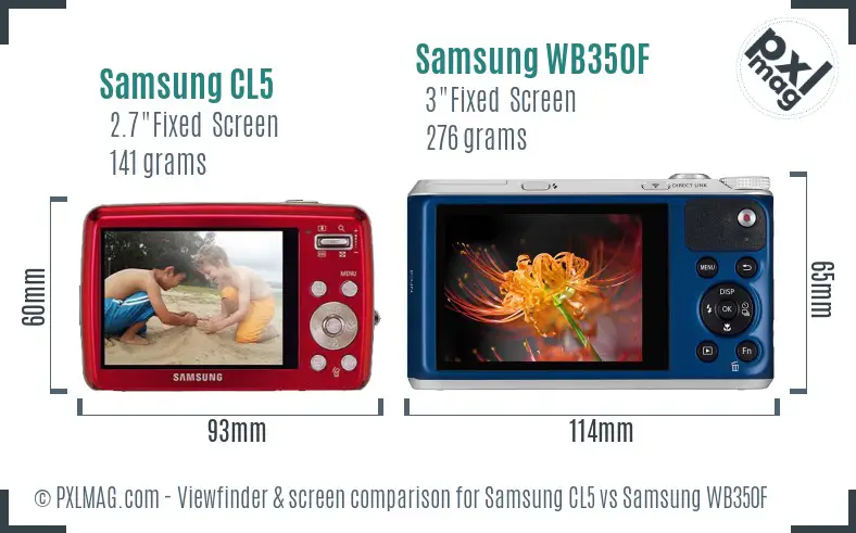 Samsung CL5 vs Samsung WB350F Screen and Viewfinder comparison