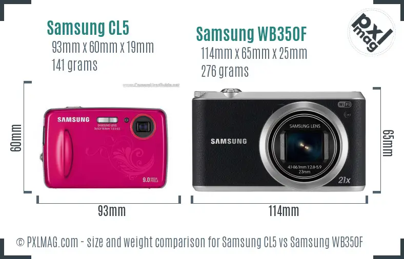 Samsung CL5 vs Samsung WB350F size comparison
