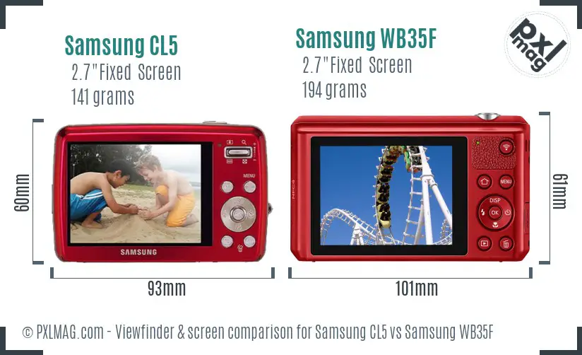 Samsung CL5 vs Samsung WB35F Screen and Viewfinder comparison