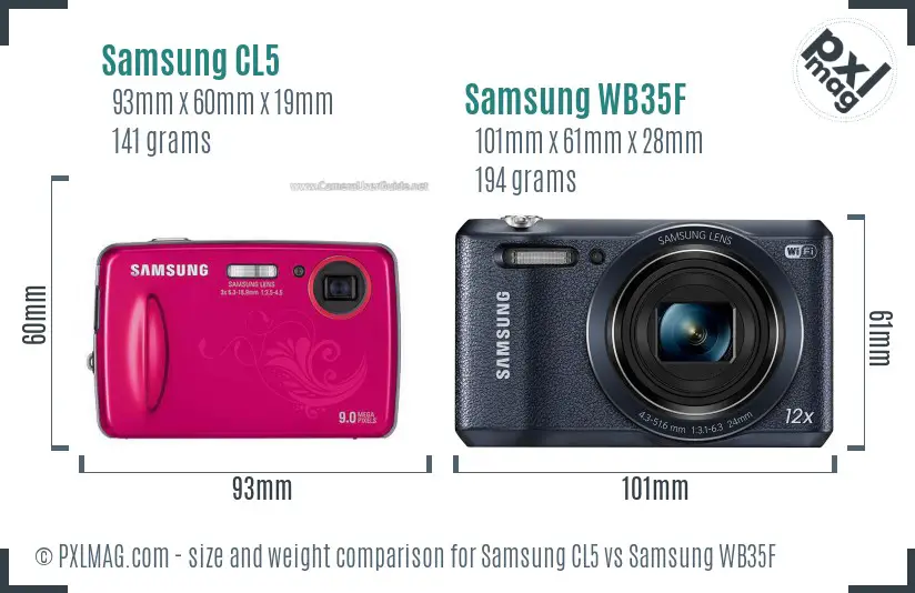 Samsung CL5 vs Samsung WB35F size comparison