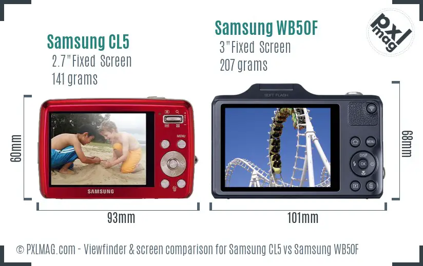 Samsung CL5 vs Samsung WB50F Screen and Viewfinder comparison
