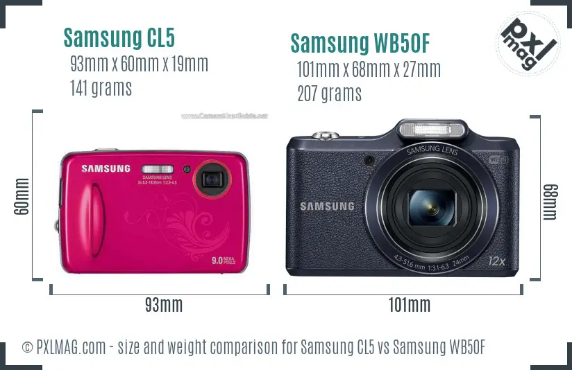 Samsung CL5 vs Samsung WB50F size comparison