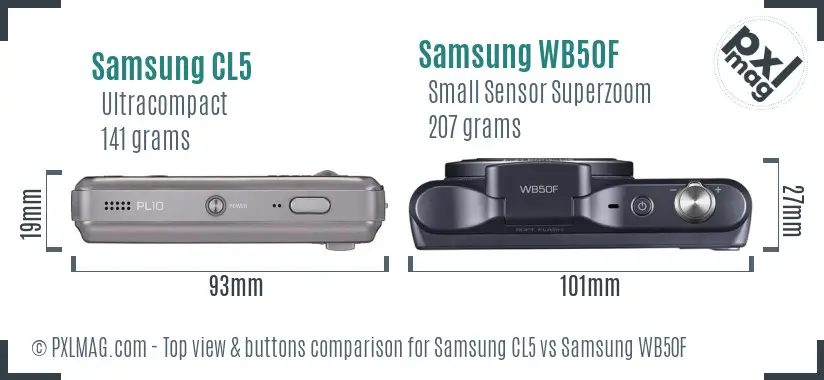 Samsung CL5 vs Samsung WB50F top view buttons comparison