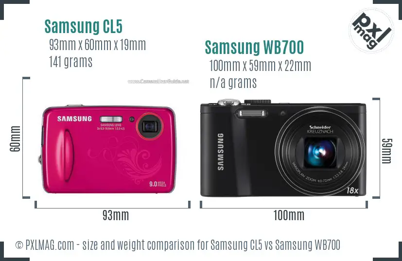 Samsung CL5 vs Samsung WB700 size comparison