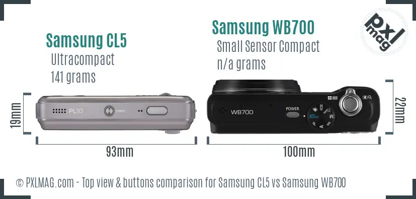 Samsung CL5 vs Samsung WB700 top view buttons comparison