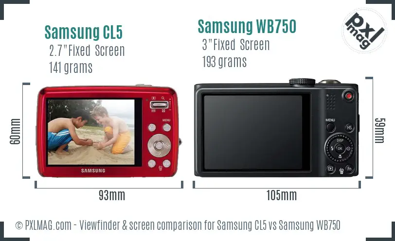 Samsung CL5 vs Samsung WB750 Screen and Viewfinder comparison