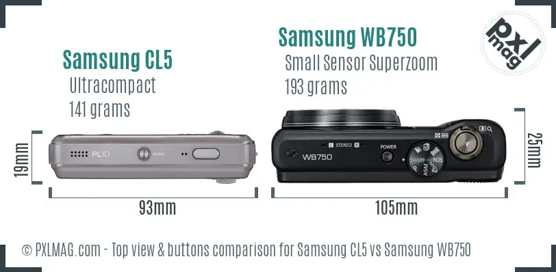 Samsung CL5 vs Samsung WB750 top view buttons comparison