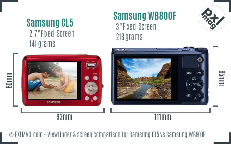 Samsung CL5 vs Samsung WB800F Screen and Viewfinder comparison