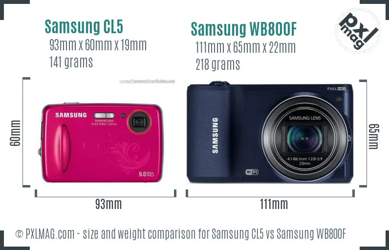 Samsung CL5 vs Samsung WB800F size comparison