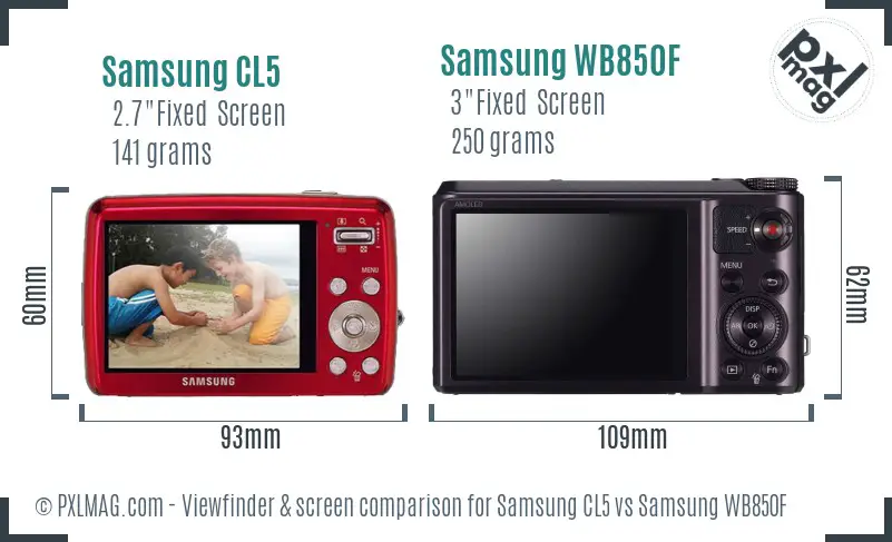 Samsung CL5 vs Samsung WB850F Screen and Viewfinder comparison