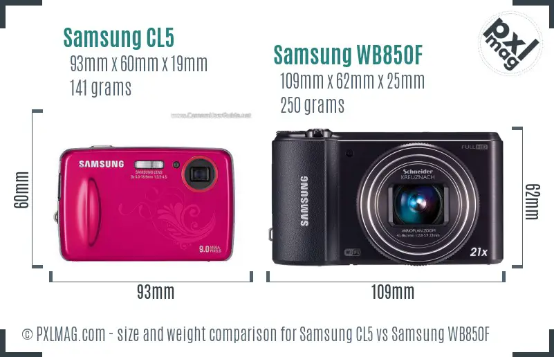 Samsung CL5 vs Samsung WB850F size comparison