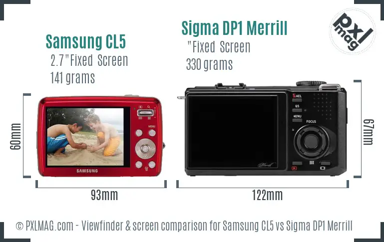 Samsung CL5 vs Sigma DP1 Merrill Screen and Viewfinder comparison