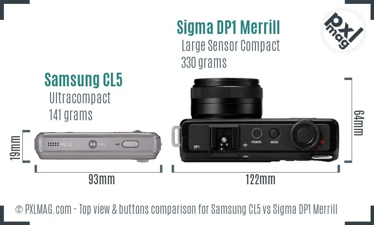 Samsung CL5 vs Sigma DP1 Merrill top view buttons comparison