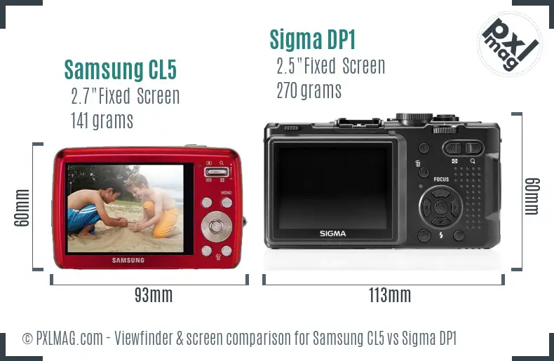 Samsung CL5 vs Sigma DP1 Screen and Viewfinder comparison