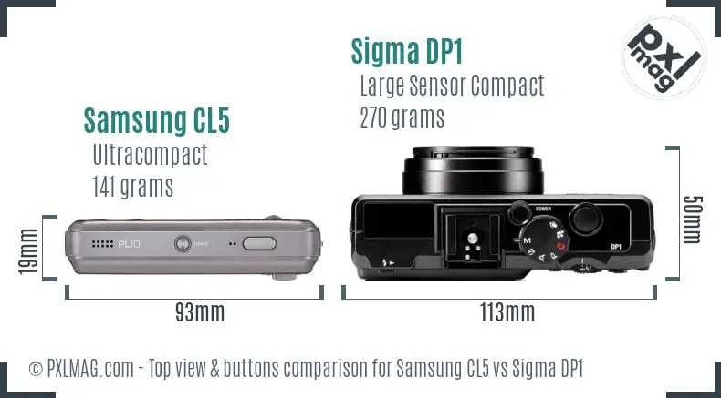 Samsung CL5 vs Sigma DP1 top view buttons comparison