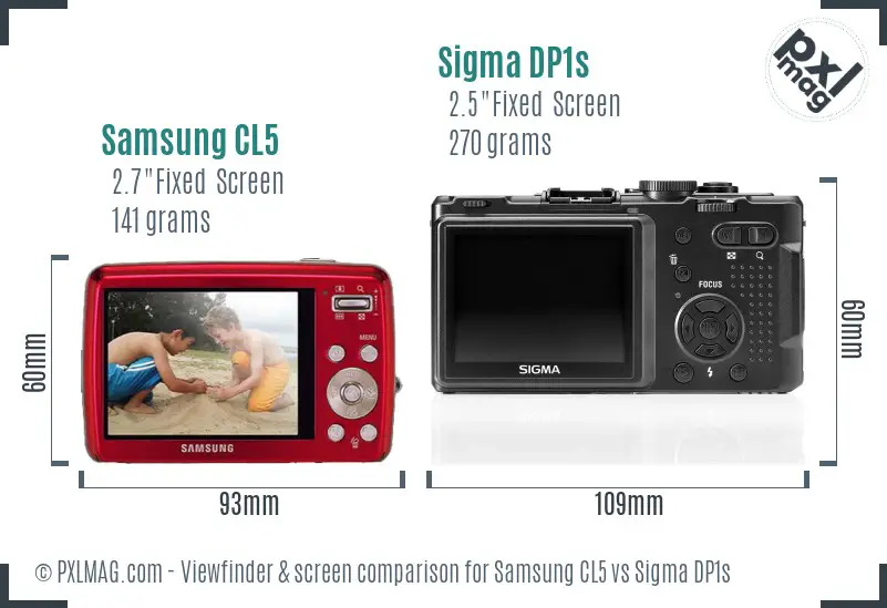 Samsung CL5 vs Sigma DP1s Screen and Viewfinder comparison