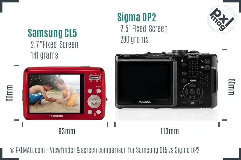 Samsung CL5 vs Sigma DP2 Screen and Viewfinder comparison