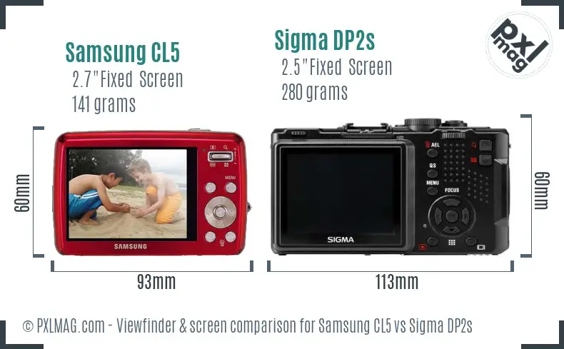 Samsung CL5 vs Sigma DP2s Screen and Viewfinder comparison