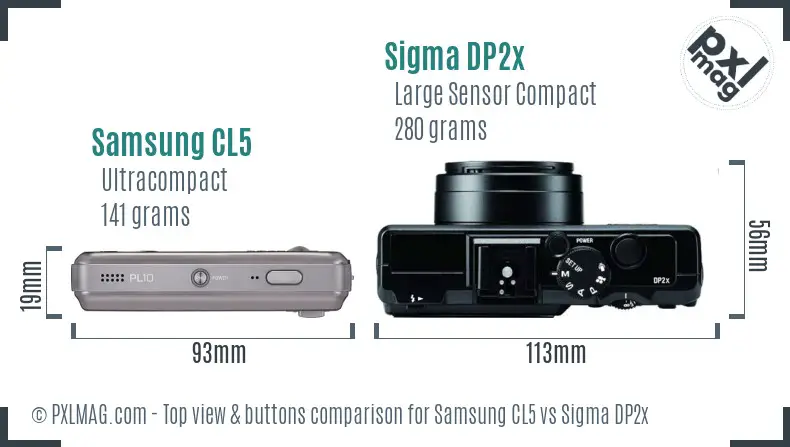 Samsung CL5 vs Sigma DP2x top view buttons comparison