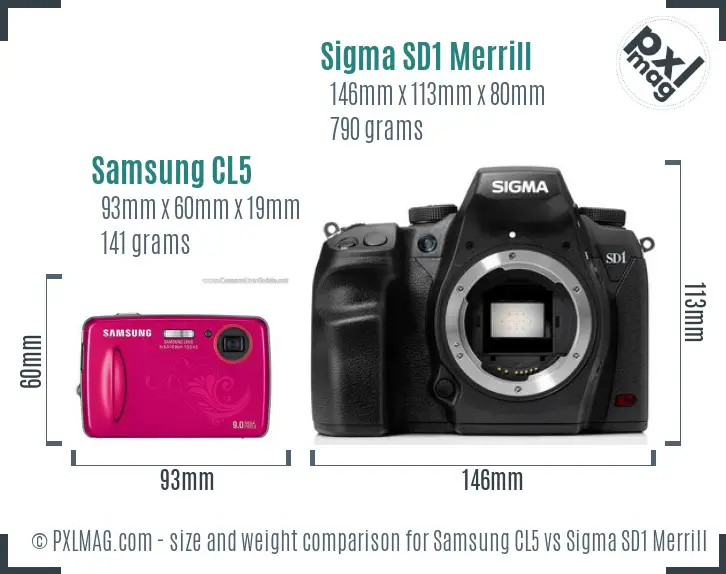 Samsung CL5 vs Sigma SD1 Merrill size comparison