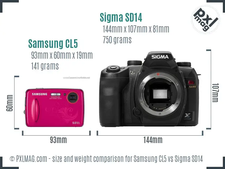 Samsung CL5 vs Sigma SD14 size comparison