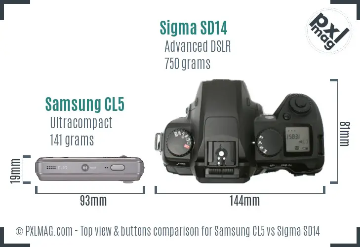 Samsung CL5 vs Sigma SD14 top view buttons comparison