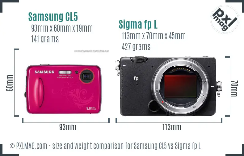 Samsung CL5 vs Sigma fp L size comparison