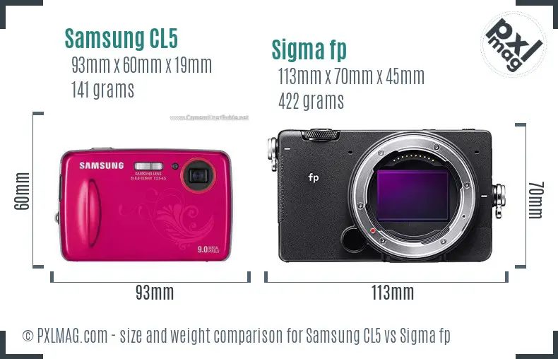 Samsung CL5 vs Sigma fp size comparison